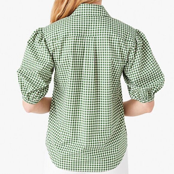 NWT kate spade mini gingham button-front shirt, Green & White - Picture 2 of 16